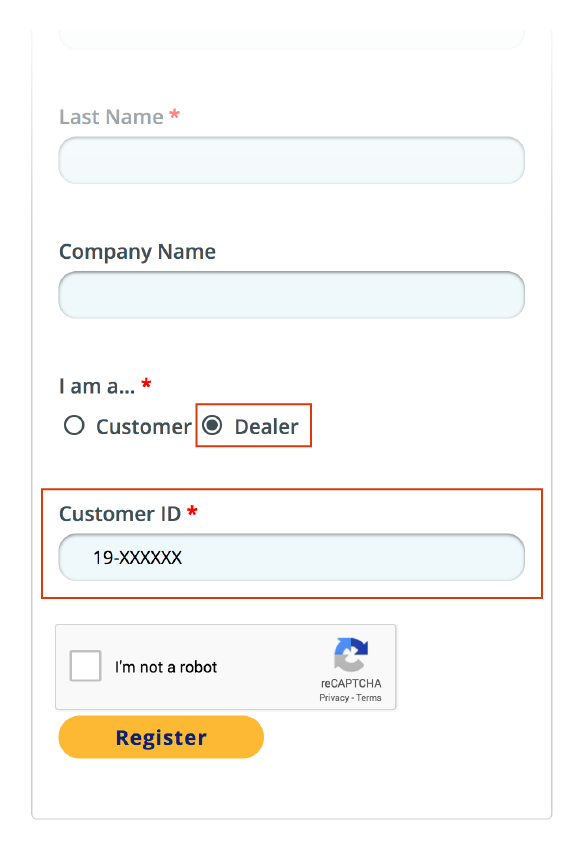 Image of the account register form